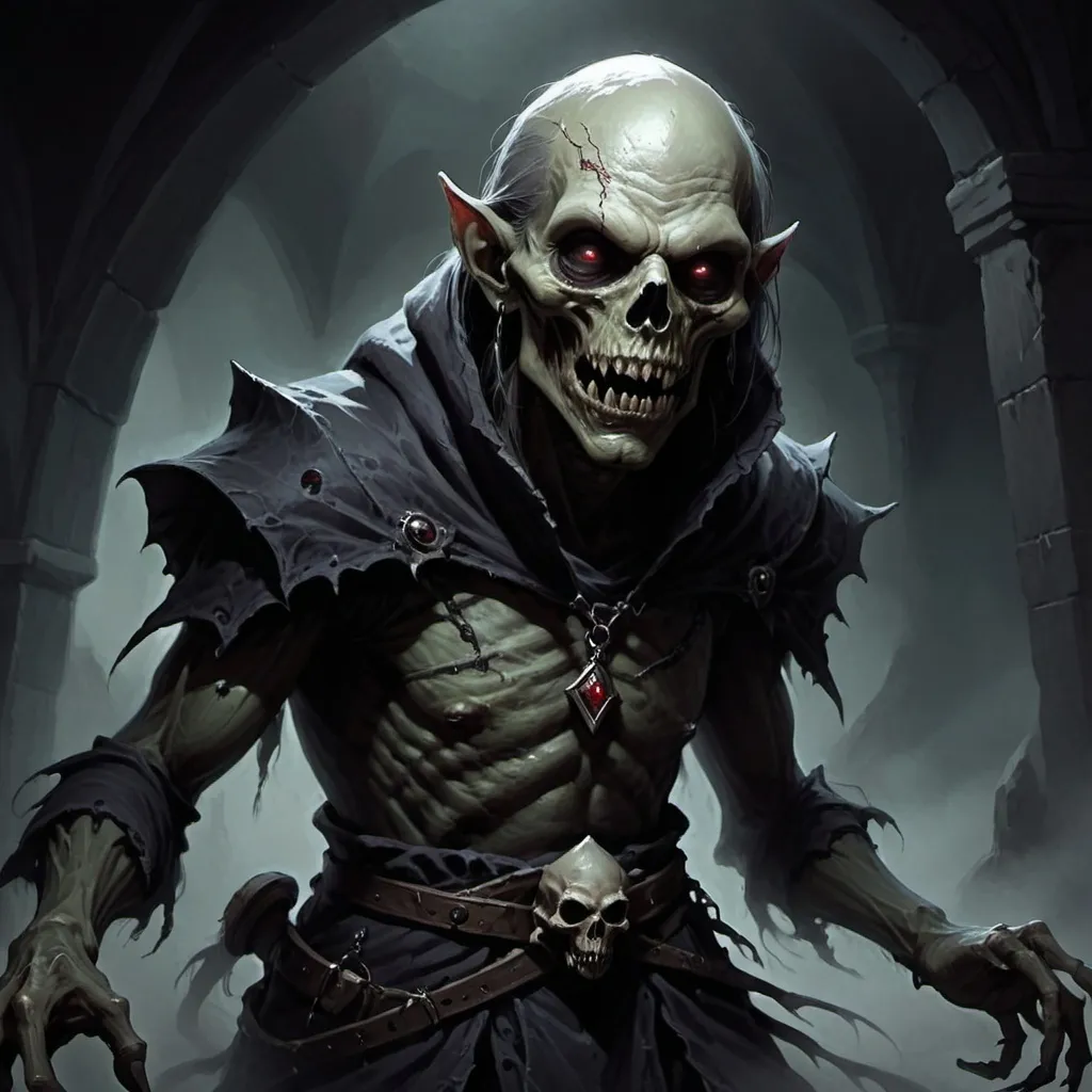 Prompt: DnD fantasy art, ghoul, facing forward, in darkness