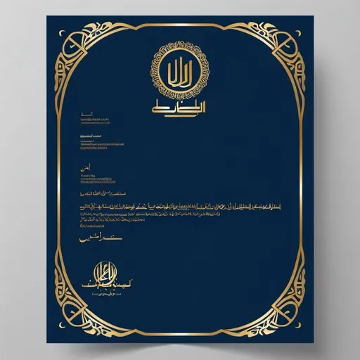 Prompt: Creat a letterhead for iranian attorney at law name Saeideh Moarefi. Search in web and find and use loggo of Iranian central bar association. the combination of colors must be gold and blue navy.