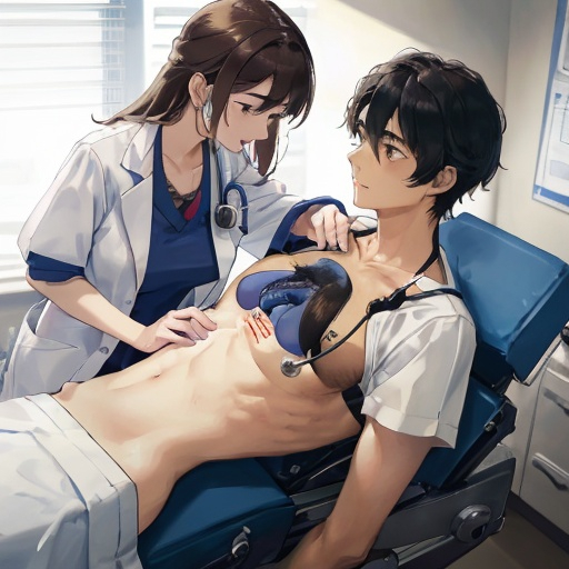 Prompt: A doctor placing a sthetoscope on a patient's chest