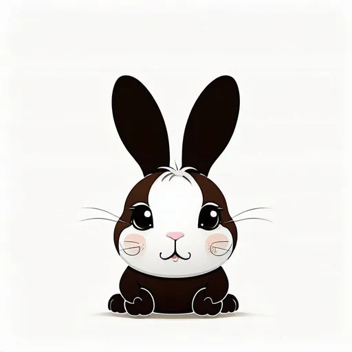 Prompt: Cartoon bunny with brown ears, around eyes, body. white nose bridge, stripe around his neck, front and end of legs. White long whiskers, black eyes, a little chubby . Wallpaper style 