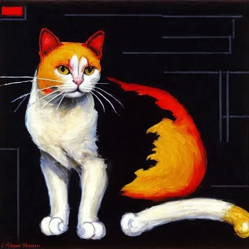 Prompt: Cats in the style of Piet Mondrian