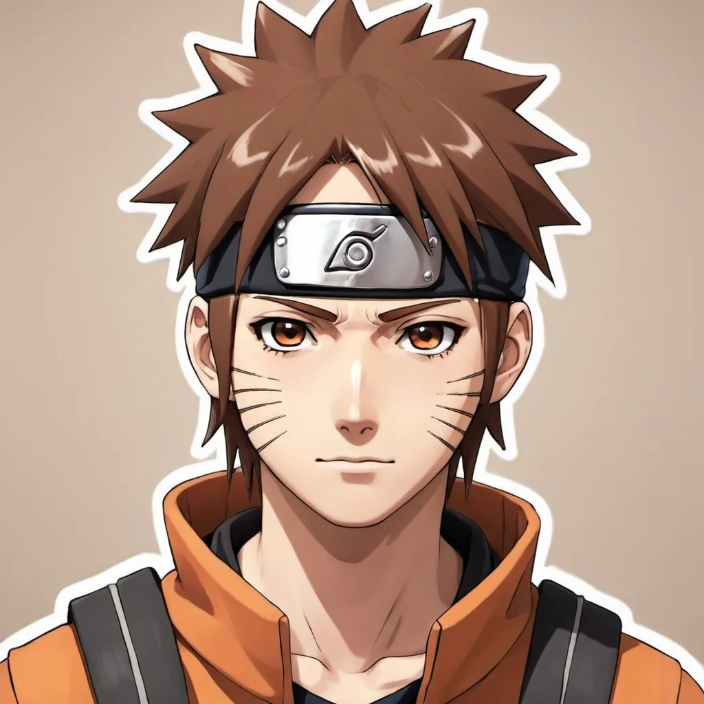 Prompt: Anime boy with Naruto headband and with brown hair and fringe