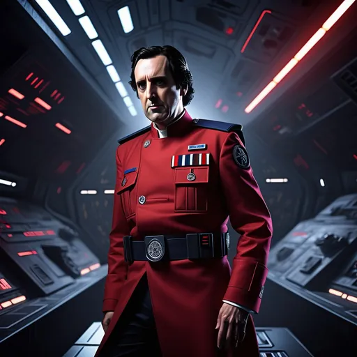 Prompt: (Unai Emery as a Star Wars Empire member), detailed character design, dramatic pose, wearing Imperial uniform, intense facial expression, background of a Star Destroyer, vibrant sci-fi colors, cinematic lighting, dark and foreboding atmosphere, high-quality HD, dynamic composition.