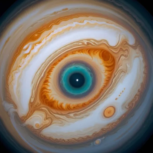 Prompt: murky gas waters of jupiter. eye of the storm.