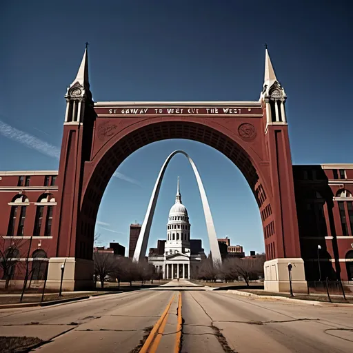 Prompt: st louis gateway to the west. space backdrop. spiritual crisis in the city. unwarped. help. wont get out the county. poverty