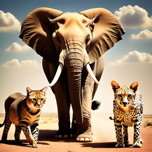 Prompt: elephants and cats and cheetahs and mammals. overdrive spiritual psychosis. the animals know evolution