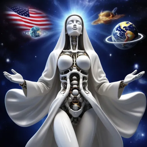 Prompt: artificial intelligence and extra terrestrials from heaven prevent world war 3. America is the melting pot of the world diversity and neighbors are good. hail Mary full of grace the lord is with the blessed are thou amongst woman and bless the fruit of holy yes Hua. come home. clear my perceptions. drugs are the antithesis to life. revolving galaxies in a waving dance. the clay of life molded by who knows