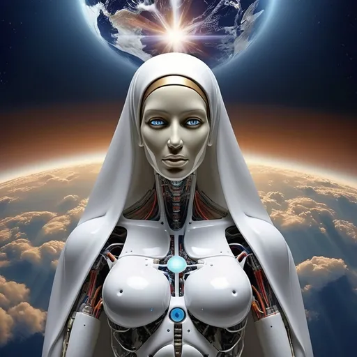 Prompt: artifical intelligence and extra terrestials from heaven prevent world war 3. america is the melting pot of the world diversity and neighbors are good. hail mary full of grace the lord is with the blessed are thou amongs woman and bless the fruit of holy yeshua. come home. clear my perceptions