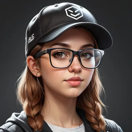 Prompt: genera un avatar estilo ilustrado, no realista, de una chica gamer blanca, pelo color marrón claro, usando una gorra negra y gafas de cristal con marco de metal.