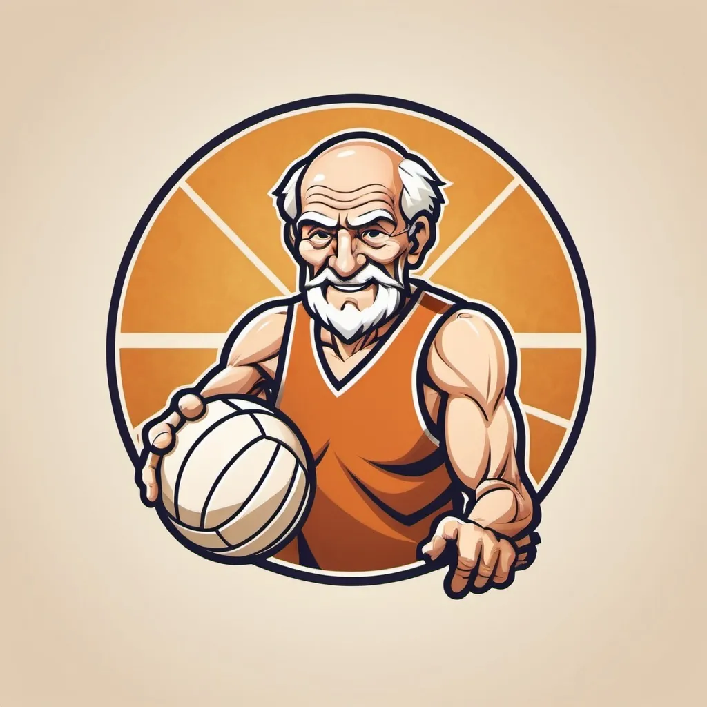 Prompt: Create a stylized logo Of an old man playing volleyball
