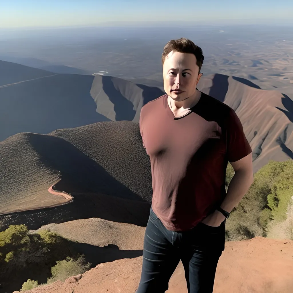 Prompt: Elon musk standing on a mountain 