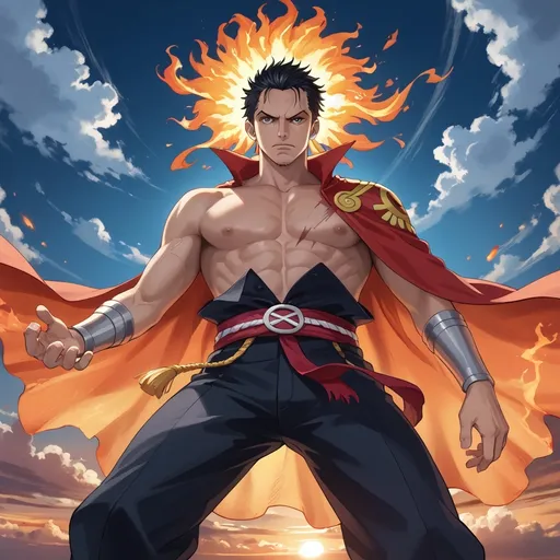 Prompt: Zoro from One Piece  if He had a Devil fruit and Three swords with enma