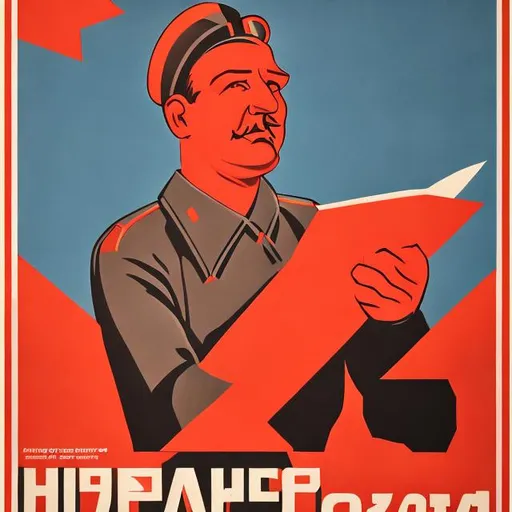 Prompt: Create Soviet Propaganda Poster of 1930s celebrating achievements of workers