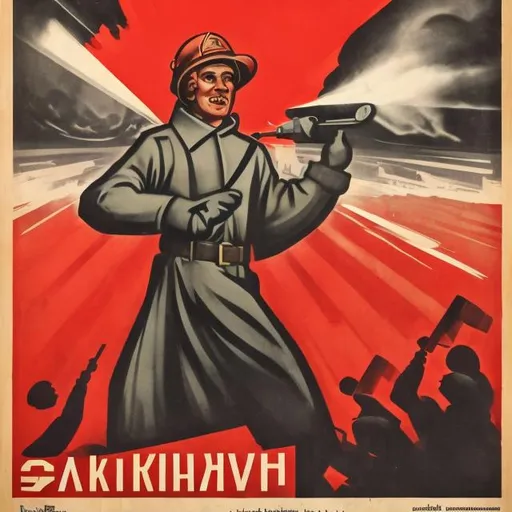 Prompt: Create Soviet Propaganda Poster of 1930s celebrating achievements of Stakhanov