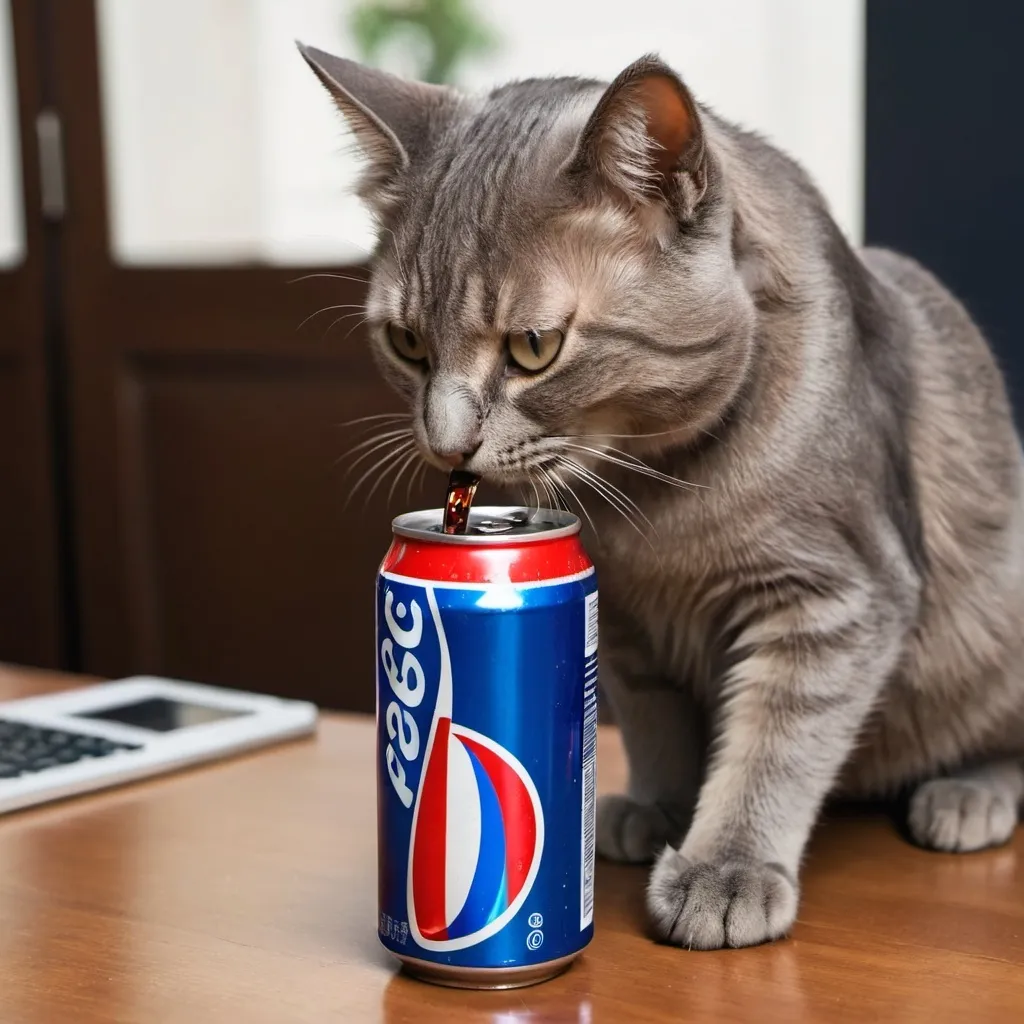 Prompt: A cat drinking pepsi