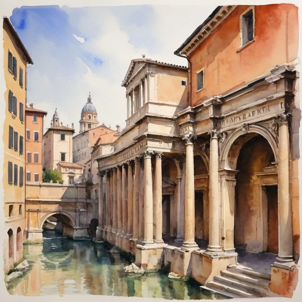 Prompt: Roman architecture, watercolors,  impressionist 