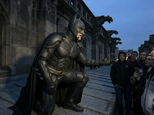 Prompt: a batman trying to express himsel in a self introductory action