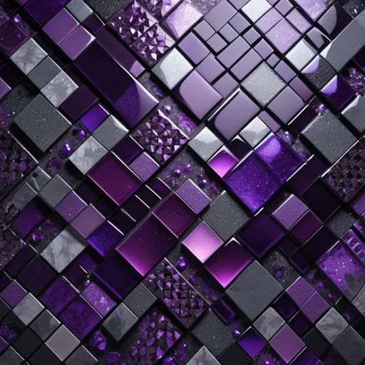 Prompt: (ultra-detailed 8k art), argyle pattern, (mosaic glass), (purple light, purle dark, grey colors), glitter tiles, intricate designs, (realistic textures), shimmering surface, reflections, artistic composition, modern elegance, visually striking, high-quality imagery, dynamic interplay of colors, depth and dimension, compelling aesthetics, capturing a luxurious and dazzling ambiance.