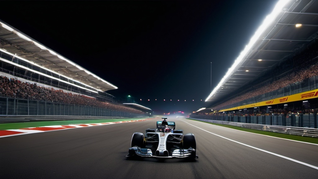 Prompt: ultra high resolution image of a formula 1 race at night