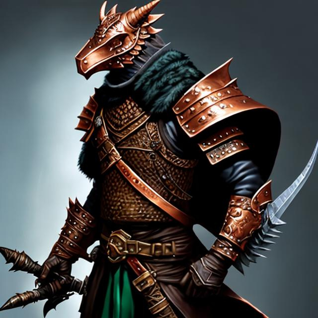 Prompt: digital painting, dnd character a copper dragonborn rogue, very detailed, realistic, UHD, D&D, DnD, fantasy, style of dnd, by Todd Lockwood,