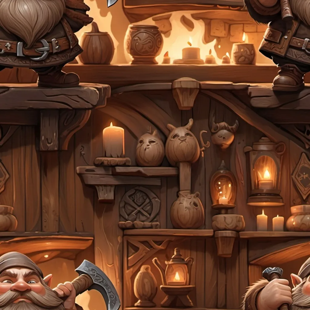 Prompt: dwarf character holding an axe in a tavern , fantasy character art, illustration, dnd, warm tone