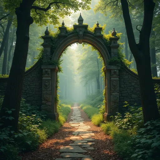 Prompt: magical gates in the woods 