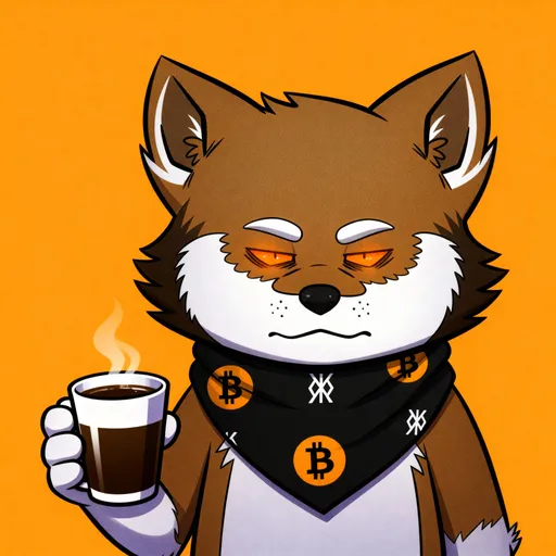 Prompt: The images in reference show a character named LOBO. Please create a new image of LOBO with a cup of coffee

