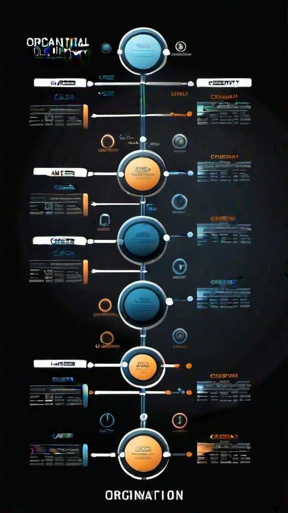 Prompt: career timeline and organizational footprint in black background