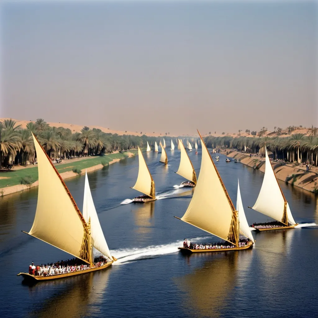 Prompt: parade of boats in the nile