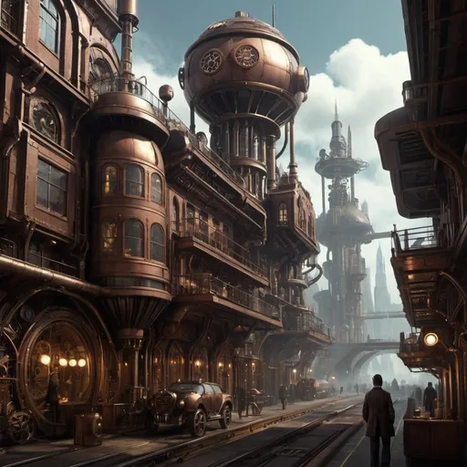 Prompt: What would a Steampunk mixed in with Sci-Fi city look like?