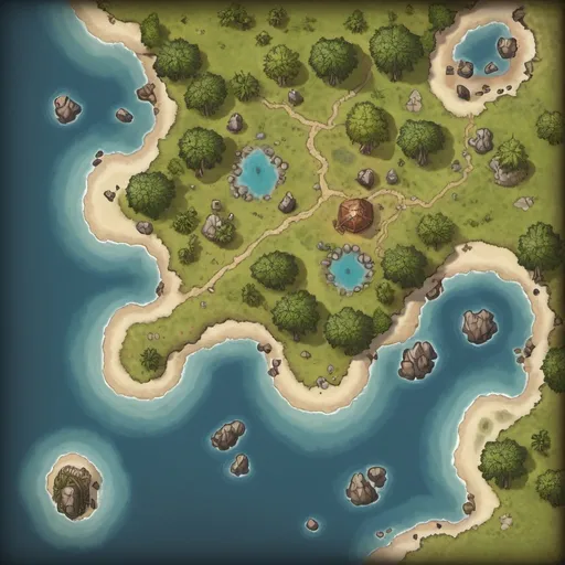 Prompt: A top-down map of an island, 2d dnd battlemap, highly details, 8k
