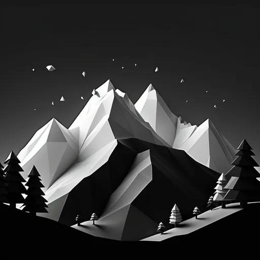 Prompt: cute simple low poly render mountain landscape black and white wallpaper