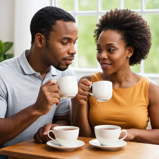 Prompt: African American Man and woman drinking tea.