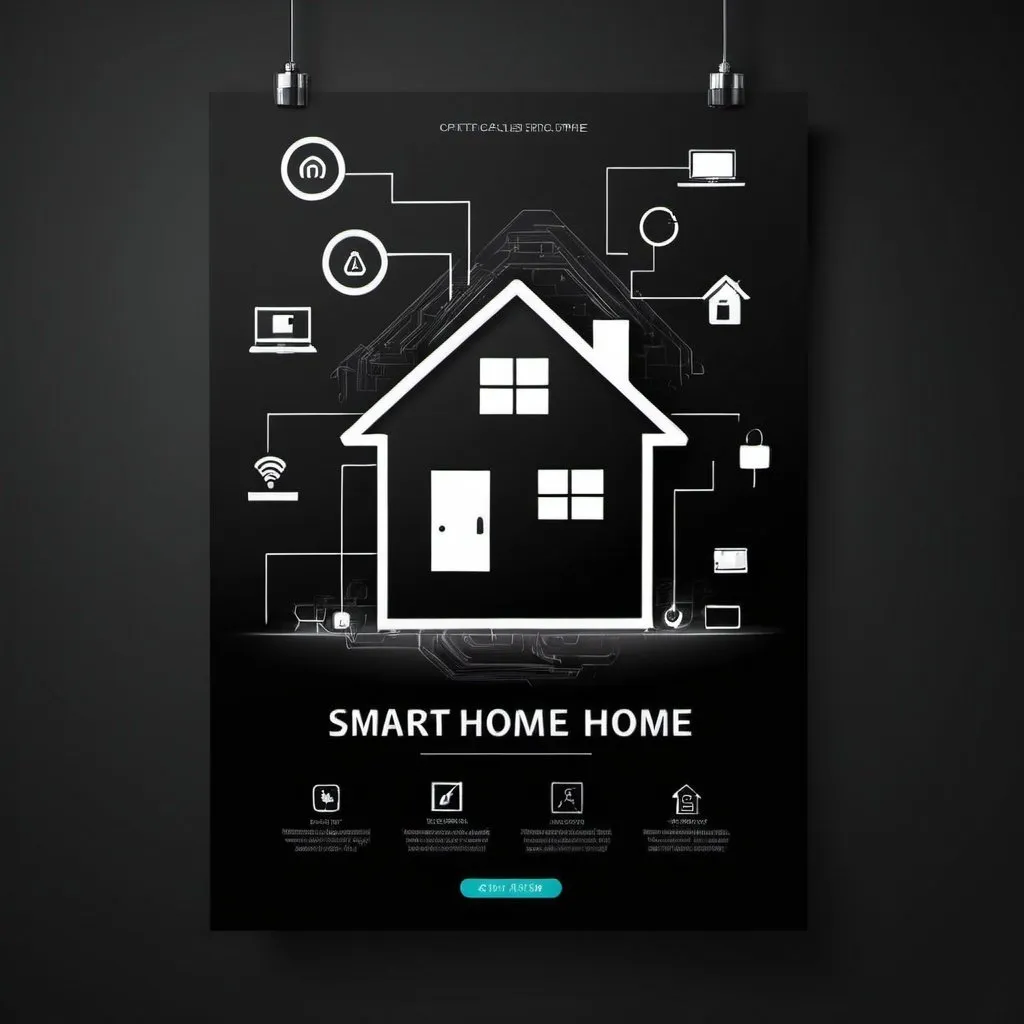 Prompt: Smart home poster with black background and white logo