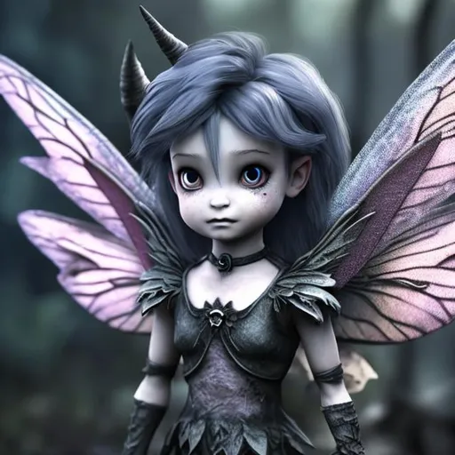 Prompt: small fairy, dark fairy,, ultra-detailed, black wings, grey skin
