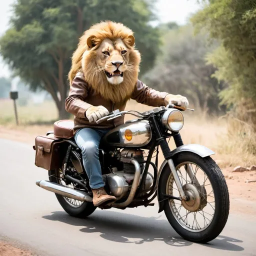Prompt: A Lion Riding the a classic Motorcycle