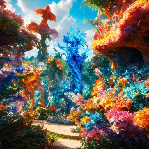 Prompt: (a vibrant landscape where everything embodies art), colorful sculptures, fluid forms, mesmerizing patterns, abundant creativity, surreal expressions, whimsical designs, dreamlike scenery, artful architecture, extraordinary details, rich textures, captivating ambiance, harmonious elements, a place of inspiration, (ultra-detailed), (high quality), creative utopia.