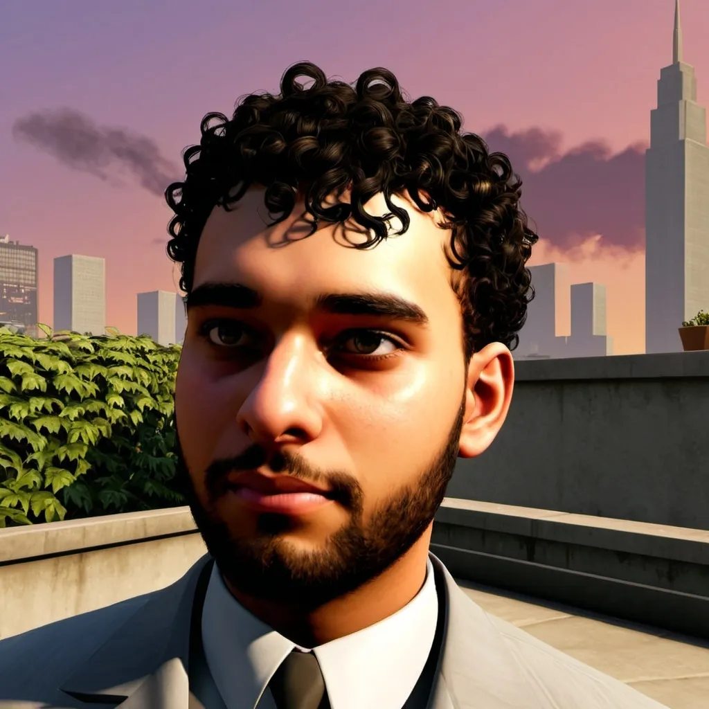 Prompt: Make me a GTA character in my own style, sitting on a chair in a luxury roof garden, wearing a mafia suit, holding a golden revolver, having a six-pack, and being tall.