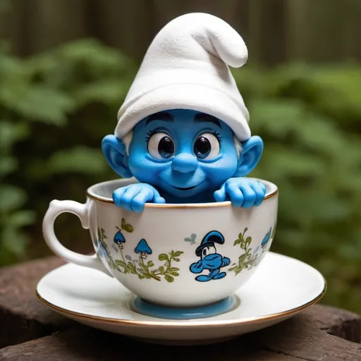 Prompt: A Smurf in a teacup