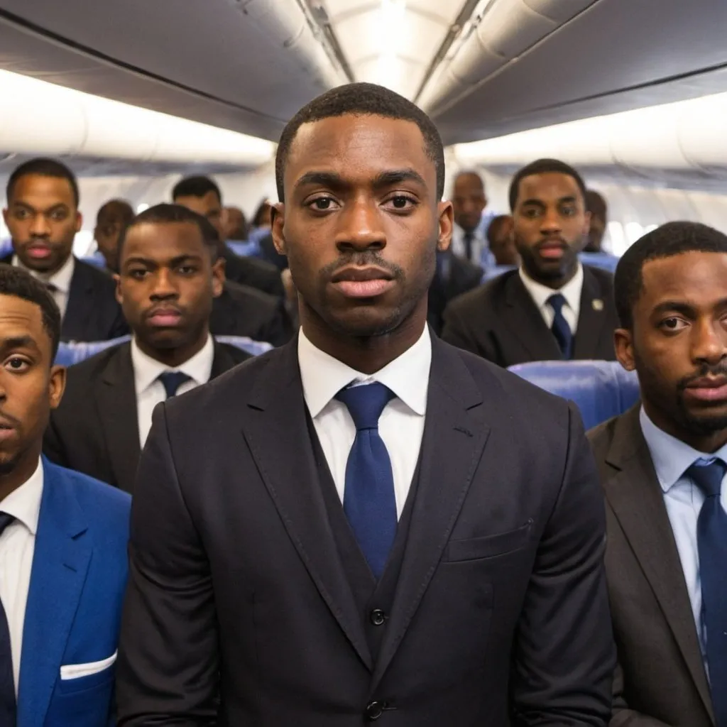 Prompt: 
100 black men leaving the UK