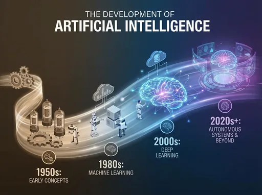 Prompt: Создай иллюстрацию, изображающую развитие искусственного интеллекта