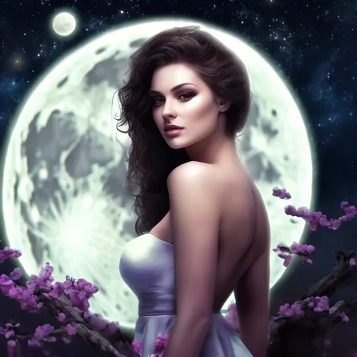 Prompt: Beautiful woman in the moon