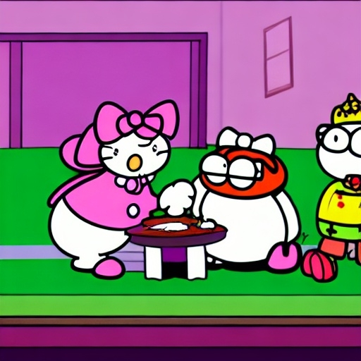 Prompt: Peter Griffin And hello kitty so neighborhood house in MS nowhere must read four people mushroom is clip art pug