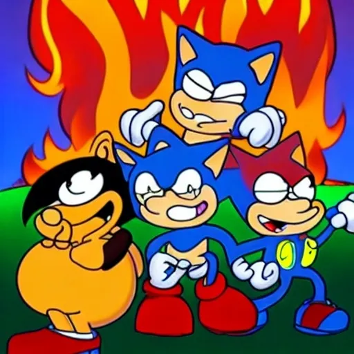 Prompt: Sonic Family guy from Peter griffin use the fire🔥 Time fomenting the new Photo