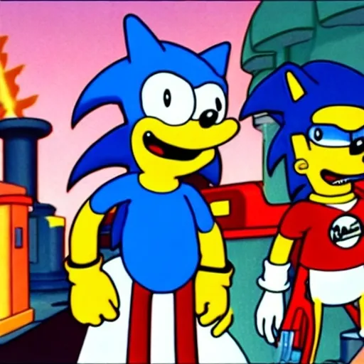 Prompt: Sonic The Simpsons from with a bart Simpson have a gun from Blast razor power Suit laser Seger laser guns 
