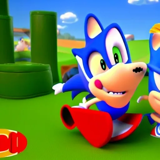 Prompt: Sonic the hedgehog in Peppa Pig Crossover video paw patrol from 3 d render, 8k, episode time new YouTube