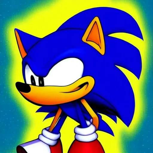 Prompt: digital art of Sonic, in the style of Yuji Uekawa