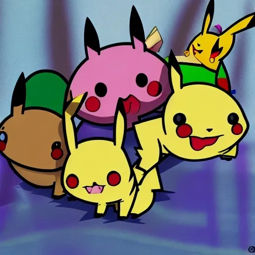 Prompt: pikachu & inordinate So bowl joke Pokémon happy Tree friends cava Riccir from Frick Family guy show