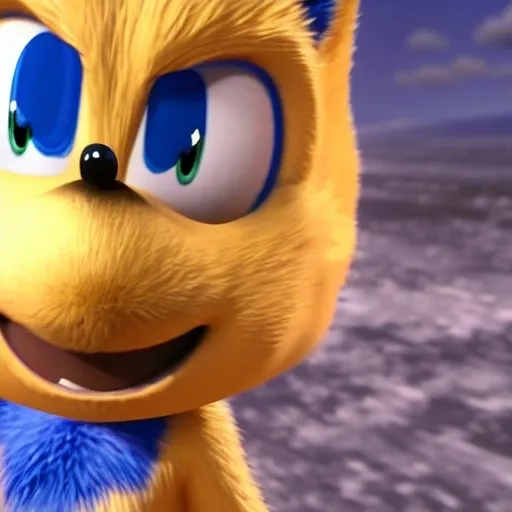 Prompt: a CGI image of an obese Sonic the Hedgehog, movie quality, HD, 8k, Blender, modeling program