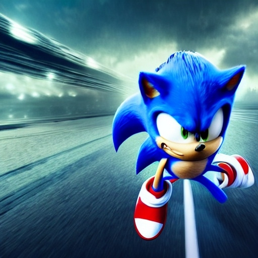 Prompt: sonic the hedgehog inspired photograph, futuristic, highly detailed, photorealistic, 8K, UE5, Octane, artstation trending, award winning, high energy